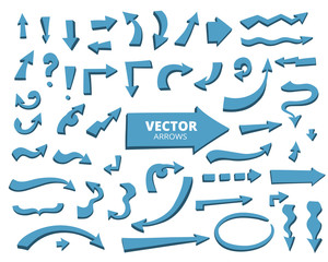 Fototapeta premium Set of cartoon arrows. Hand drawn design elements isolated on wh
