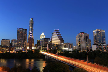 Fototapeta na wymiar Austin Downtown Skyline Illuminated at Blue Hour