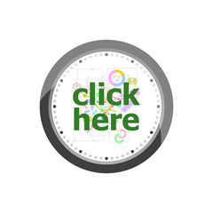 click here text on digital screen. business concept . Set of modern flat design concept icons for internet marketing. Watch clock isolated on white background
