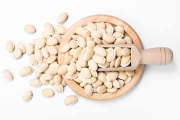 dried raw hyacinth beans on white, top view