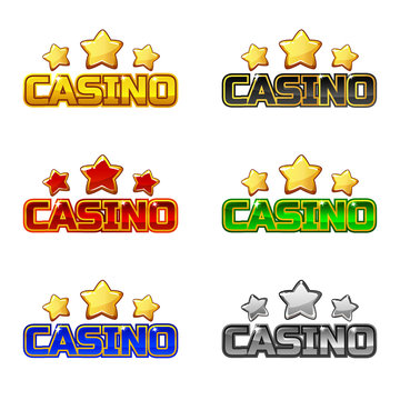 Colored logo text casino and star, vector icon For Ui Game element