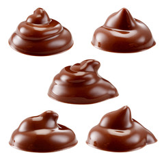 Sweet hot melted chocolate sauce. Swirl isolated on white background. Collection. With clipping path. Full depth of field.