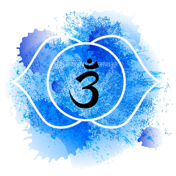 Ajna Chakra Line Art On Blue Watercolor Background