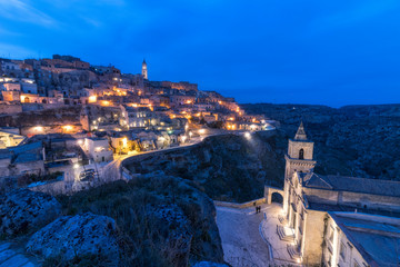 Obraz premium Matera di notte, vista aerea
