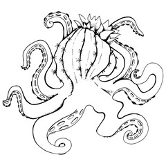 Octopus with blossom cactus head, cactopus