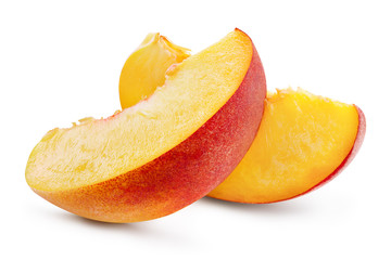 Peach. Fresh raw slices isolated on white background. With clipping path.
