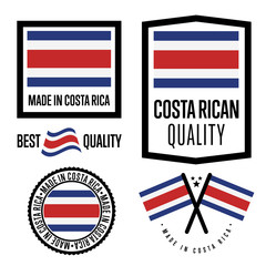 Costa Rica quality isolated label set for goods. Exporting stamp with nation flag, manufacturer certificate element, country product vector emblem. Made in Costa Rica badge collection.