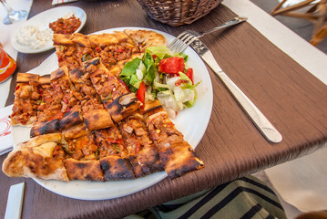 Oriental food on a plate, restaurant
