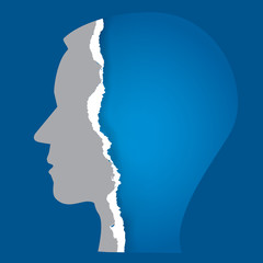 Torn paper human face.
Stylized Male head silhouette with ripped paper face. Psychology concept of Emptyness.Vector available.