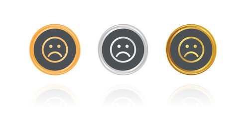 Unzufrieden - Smiley - Bronze, Silber, Gold Buttons
