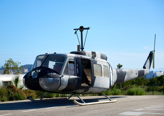 Old american helicopter in the heliport of Benidorm. Spain
