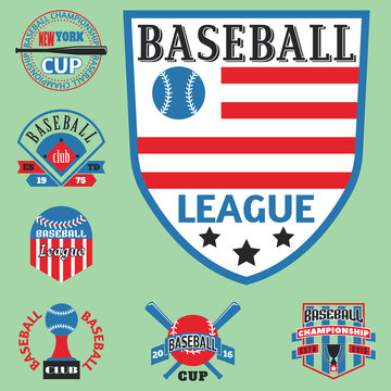 Tournament competition graphic champion professional blue red baseball logo badge sport vector.