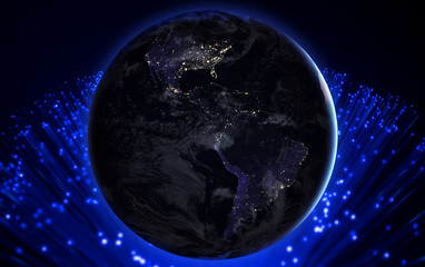 globe network with fiber optic Elements of this image furnished by NASA