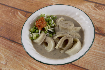 Laksam, special noodle with coconut gravy and fish. Asian traditional cuisine.