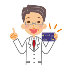 白衣の男性　クレジットカード