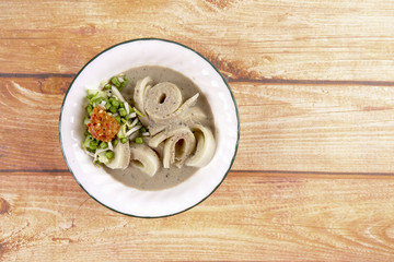 Laksam, special noodle with coconut gravy and fish. Asian traditional cuisine.