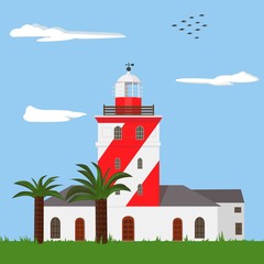 Fototapeta premium Vector poster of Mouille Point Lighthouse in Cape Town, South Africa