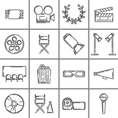 Fototapeta premium Set of short film outline vector icons.