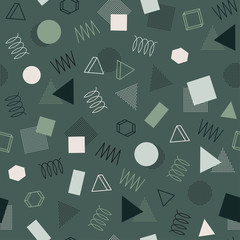 Retro memphis geometric line shapes seamless patterns. Hipster fashion 80-90s. Abstract jumble textures. Zigzag lines. Triangle. Memphis style for printing, website, design, poster.