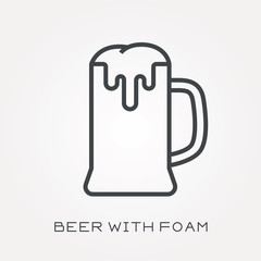 Line icon beer with foam