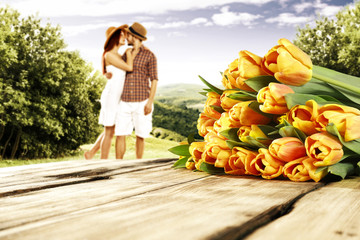 picnic and lovers on grass 