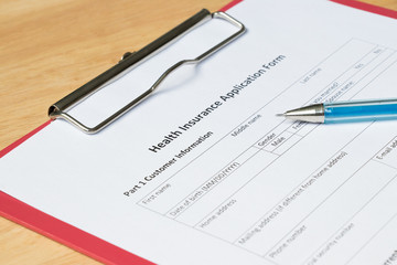 Health insurance application form wait for filling