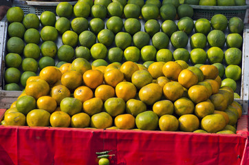 citrus  fruits on stall in stret market, India