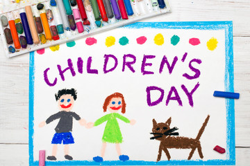 Obraz na płótnie Canvas Colorful drawing: Children's day card.