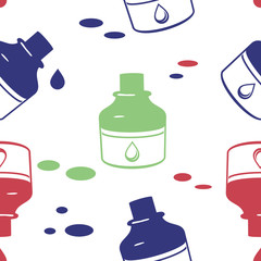 Seamless Pattern With Ink Bottle.