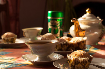 homemade cookie with oat flakes with a glass of tea