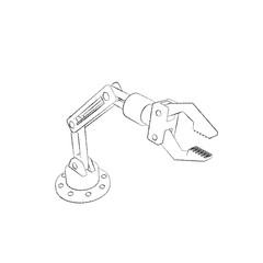 Robotic arm. Isolated on white background. Sketch illustration.