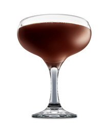 Original Irish Cream Liqueuron alcohol cocktail or chocolate mocktail in margarita glass with brown beverage isolated on white background