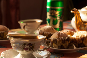 homemade cookie with oat flakes with a glass of tea