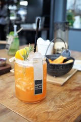 Lemon tea decorated in rustic style on wooden table