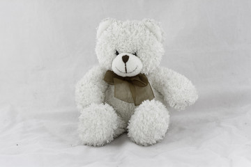 soft toy teddy bear  sitting ,solated on white