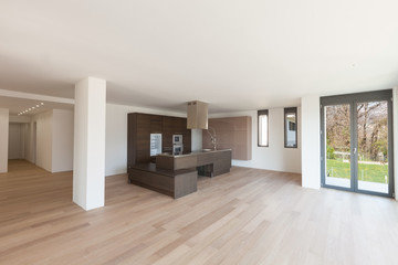 Large room with modern kitchen