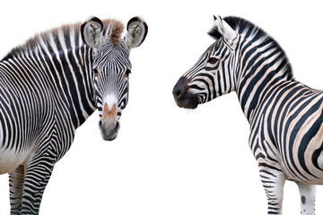 Two zebras portrait isolated on white background - obrazy, fototapety, plakaty