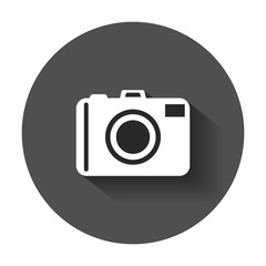 Camera flat vector icon. Illustration with long shadow.