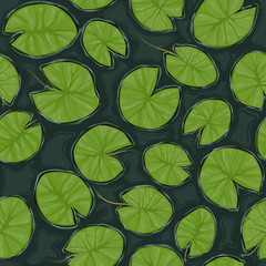 Бесшовная текстура пруда с листьями кувшинок на поверхности, вид сверху