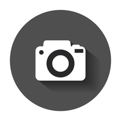 Camera flat vector icon. Illustration with long shadow.