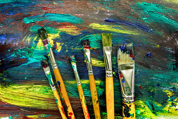 abstract pattern with multicolored oil paintings with brushes texture