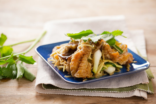 stir fried fish with ginger,thaifood