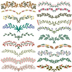 Set of dividers in nature design. Colorful floral branches. Vector illustration.
