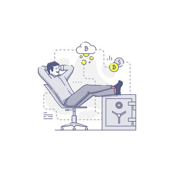 relaxed man bitcoin cloud money clip art preview