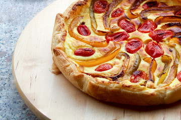 salty cake with tomatoes and peppers