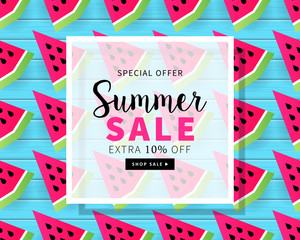 Summer sale banner template for social media and mobile apps with paper art travel and vacation background. Vector illustration