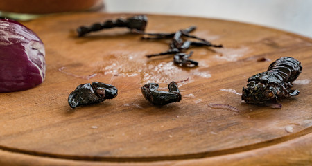 Cooked and chopped scorpion