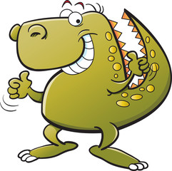 Cartoon illustration of a dinosaur giving thumbs up.