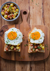 stir fried ham and tomato with egg panini sandwich for breakfast