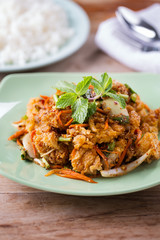 tasty hot and spicy fried chicken salad